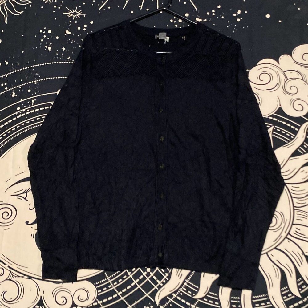 Eddie Bauer Sweater Women's L Black Cardigan Holiday Preppy Business Career